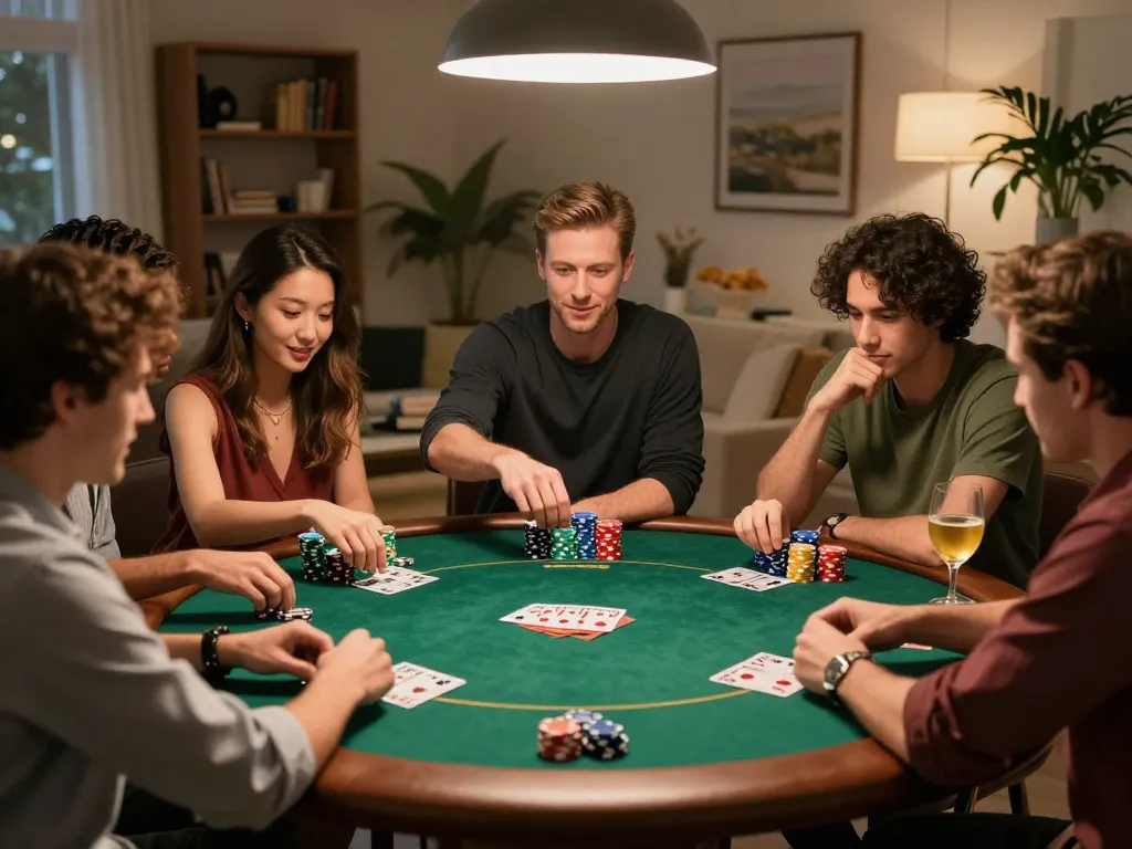 Enjoying an exciting home poker night with friends at the llwin3 gaming experience.