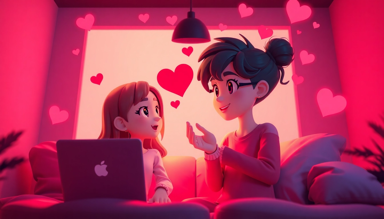 Engaging porn ai chat scene with animated characters in an intimate digital space.
