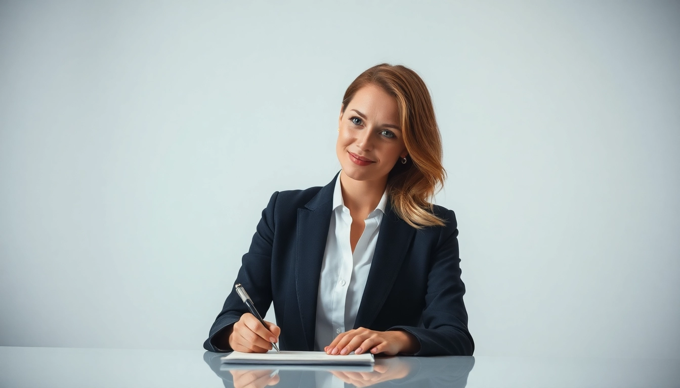 Kündigung mit Stil: Elegante Geschäftsperson bringt Kündigungserklärung auf den Tisch.