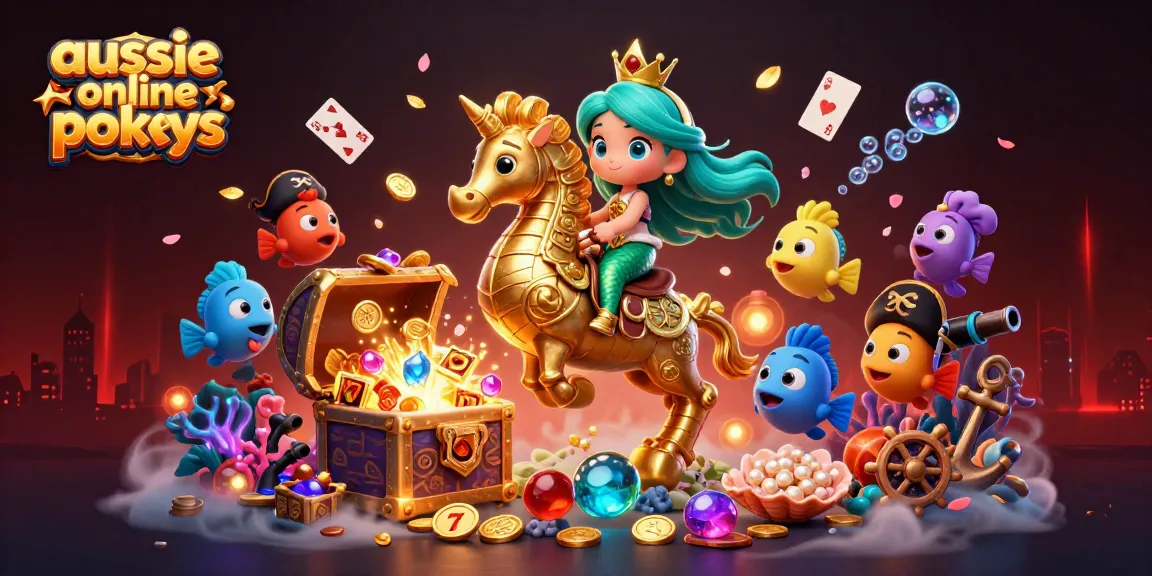 Aussie online pokies come alive in this vibrant underwater scene featuring a mermaid princess and her seahorse friend.