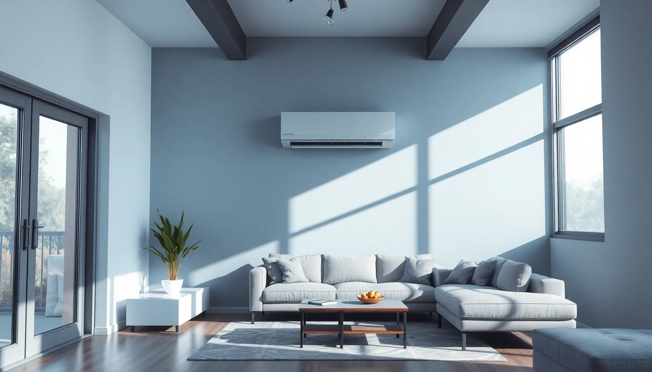 Klimaanlagen kaufen in einem modernen Wohnraum mit eleganter Split-Klimaanlage an der Wand.