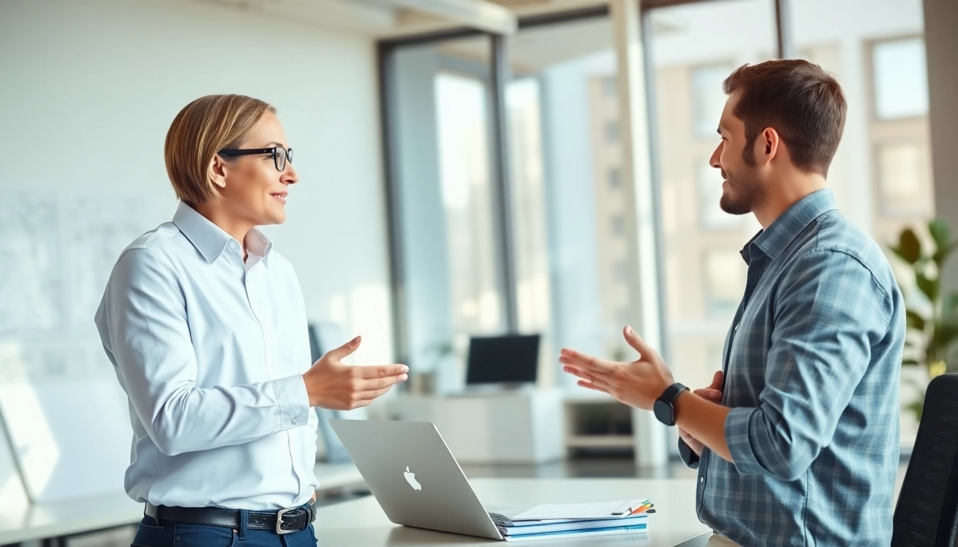 Headhunter Ingenieure interviewt bestens qualifizierten Ingenieur in modernem Büro.