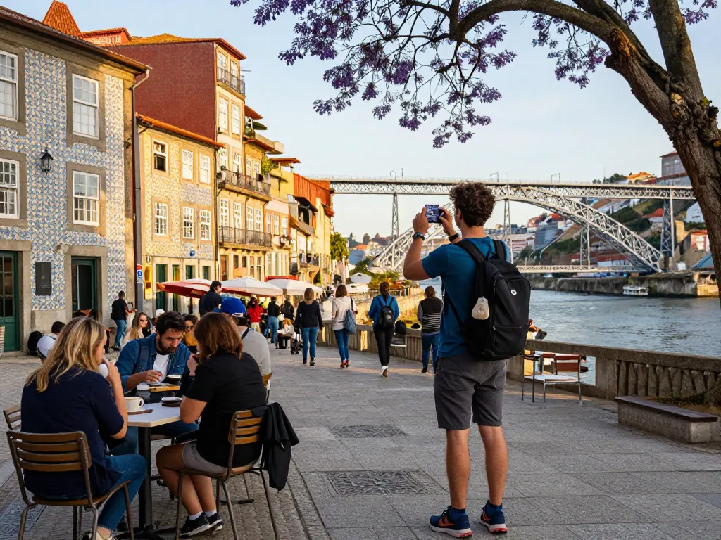 Reisetipps Porto mit einem Reisenden, der die ikonische Architektur der Stadt fotografiert.
