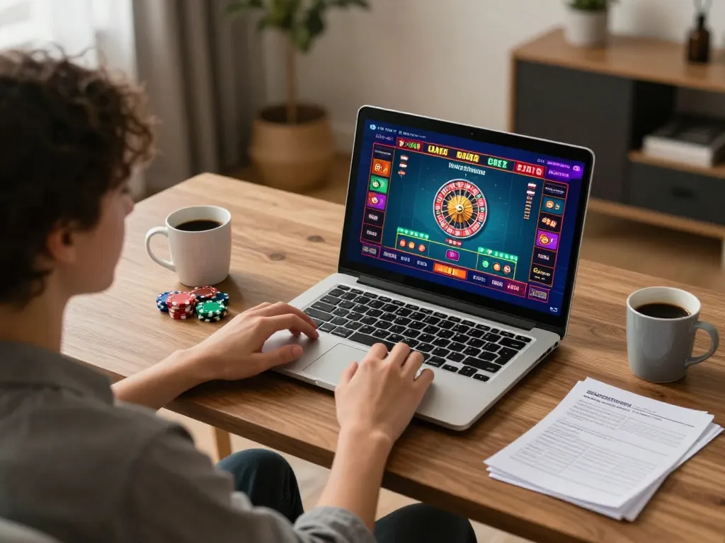 Engaging in giải mã số học while playing live dealer roulette online in a stylish home setup.