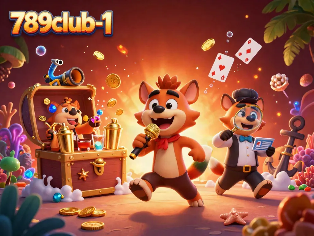 Join the lively 789club-1 casino scene featuring hyenas in comedy, mixing drinks, and checking IDs.
