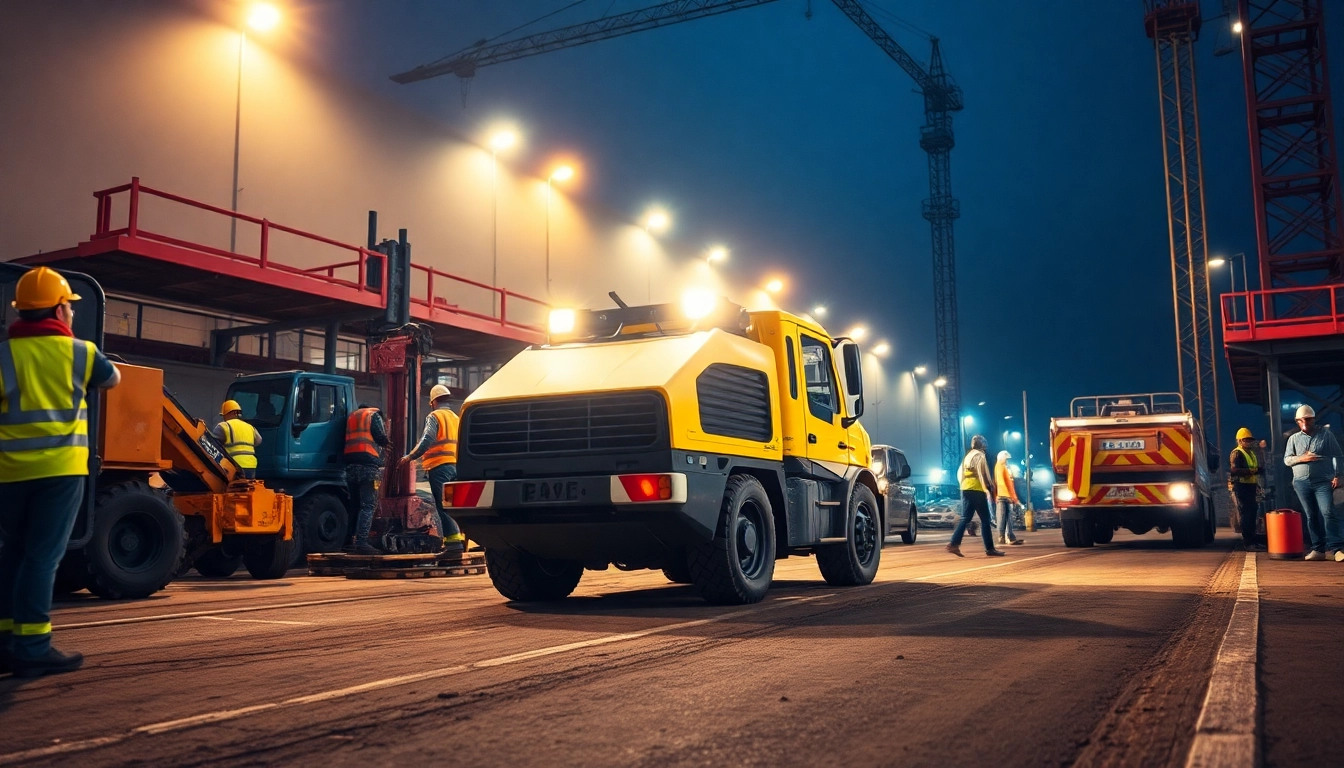 Radlader mieten Hannover: Aktive Baustelle mit effizientem Radlader, umgeben von Baugeräten und Arbeitern.