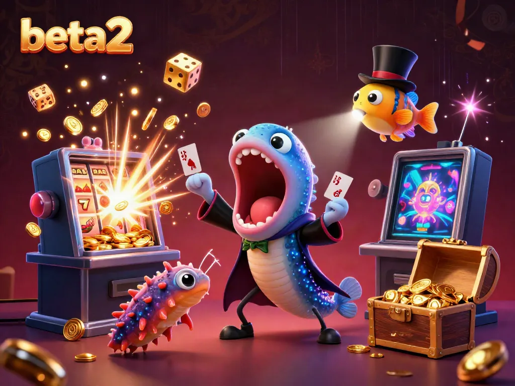 Watch the lively beta2 scene of a gulper eel magician and casino elements bursting with excitement.