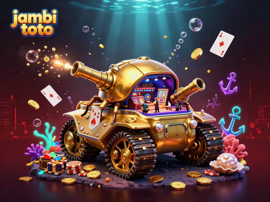 Experience excitement with the jambi toto theme in this vibrant casino tank illustration, showcasing fun gambling elements.