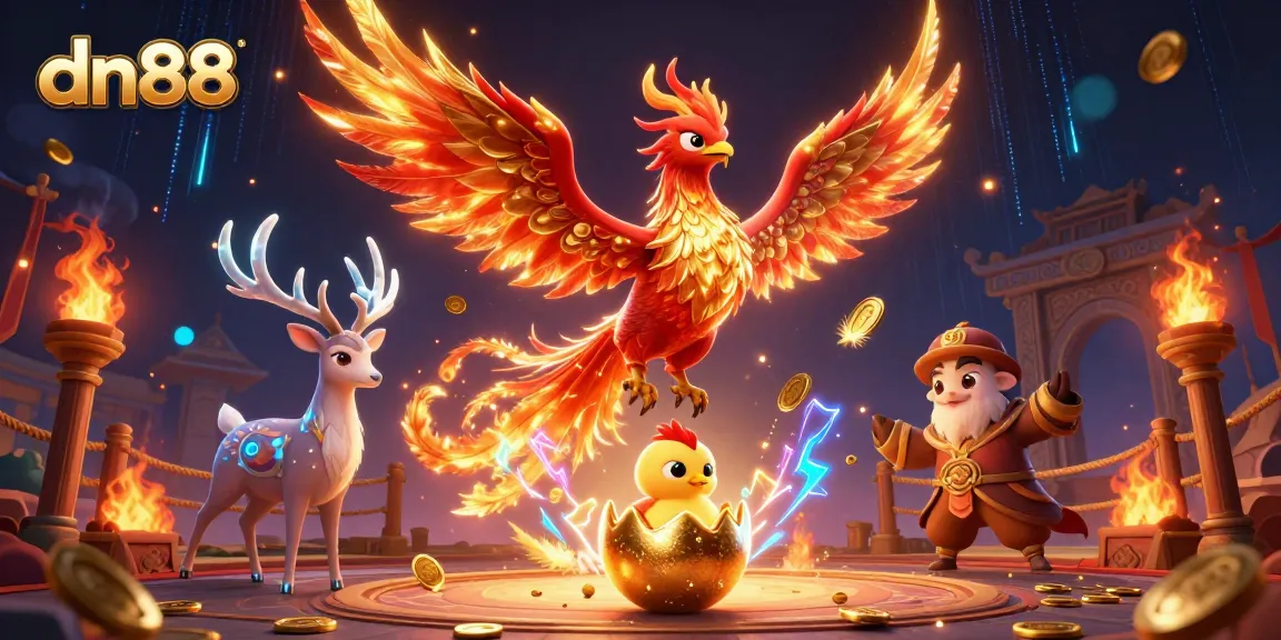 Engage with dn88, the dynamic online casino experience featuring phoenix-themed elements and vibrant gaming action.