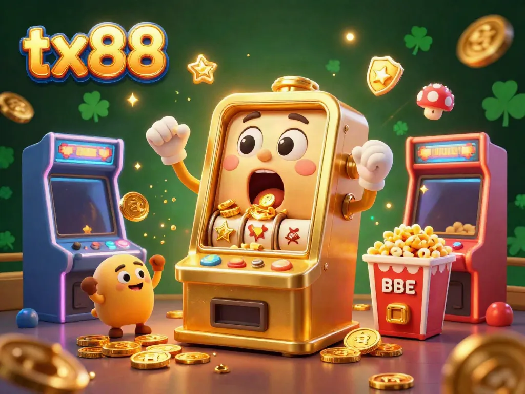 Experience excitement at tx88 with a cartoon jackpot scene of celebrating slot machines and vibrant casino elements.