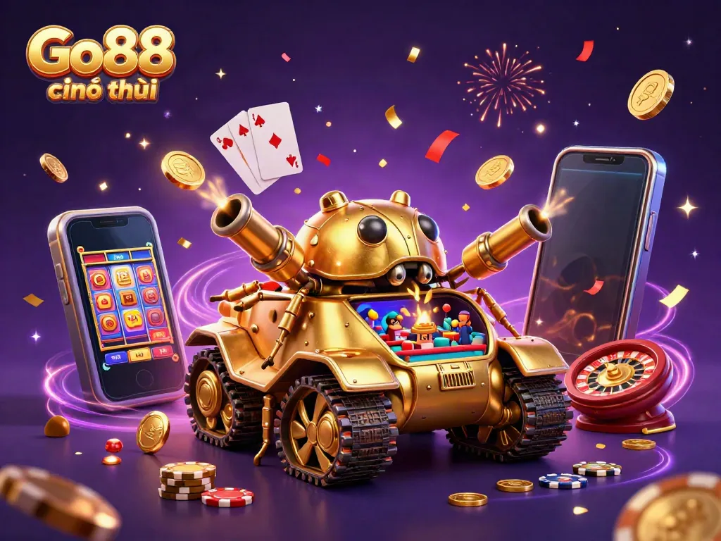 Experience the vibrant world of Go88 chính thức with a festive 3D casino illustration showcasing thrilling gaming elements.