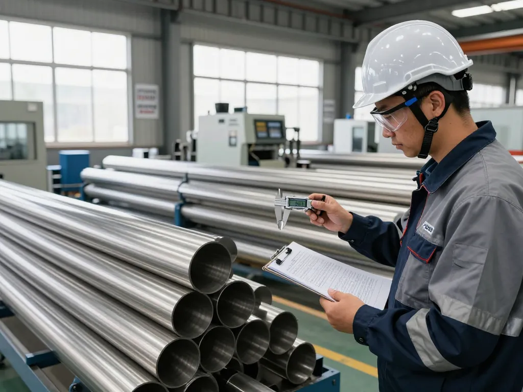 Quality inspection of sumwin stainless steel pipes in a modern manufacturing plant.