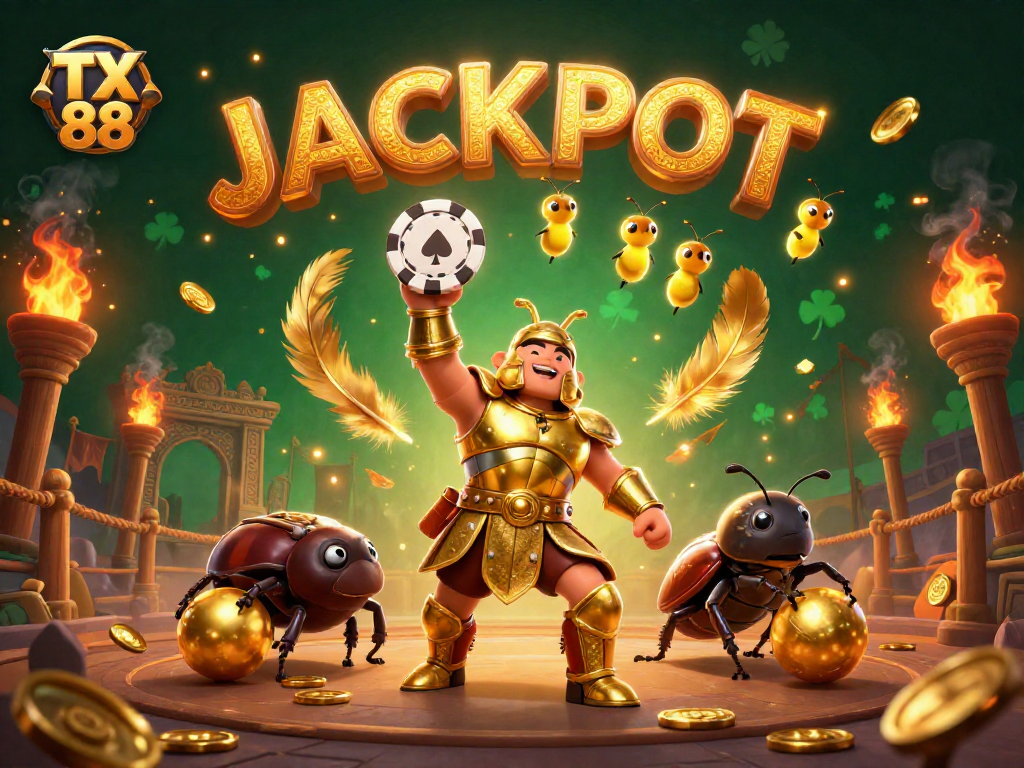 Experience excitement with TX 88 as our hero beetles celebrate victory with a jackpot.