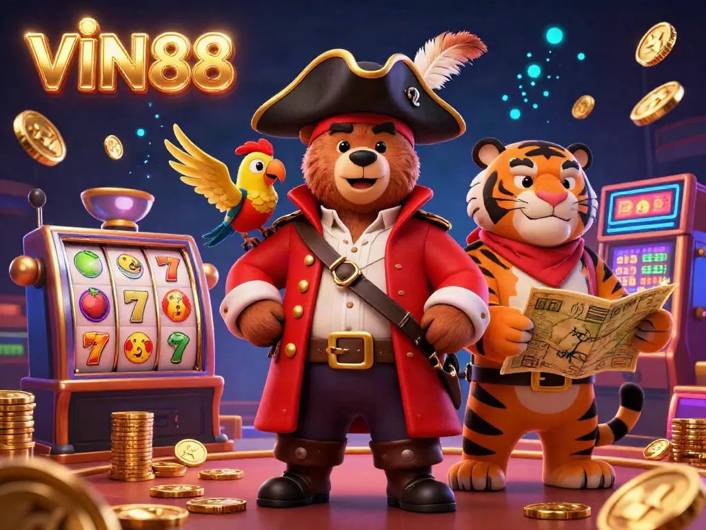 Experience the thrill of betting at VIN88 with dynamic casino elements including slots and gold coins.