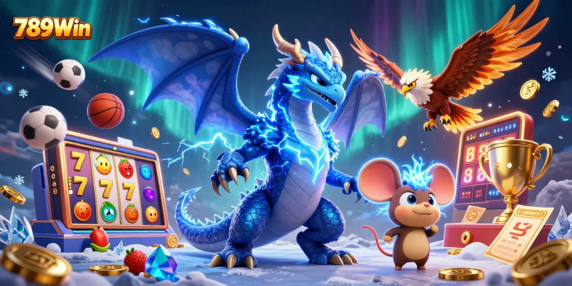 Engage in thrilling online slots with 789Win’s dynamic 3D illustration of casino characters and exciting elements.