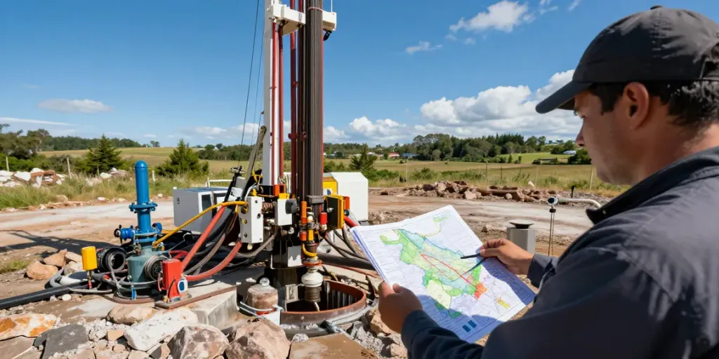 Geothermie Kosten bei einem professionellen Bohrstandort mit technischer Ausrüstung.