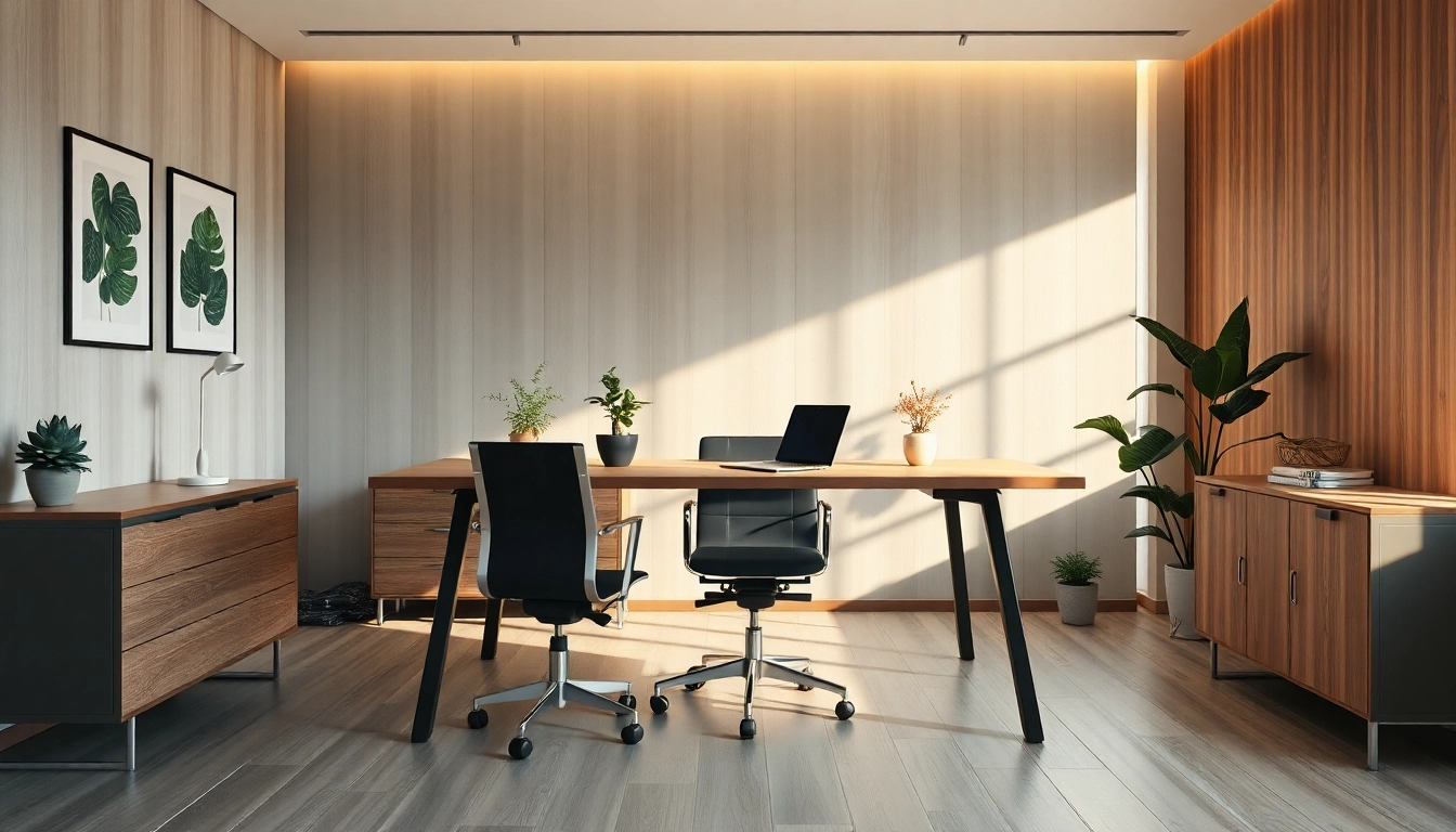 Stilvolle Büromöbel in modernem Büro mit ergonomischem Schreibtisch.