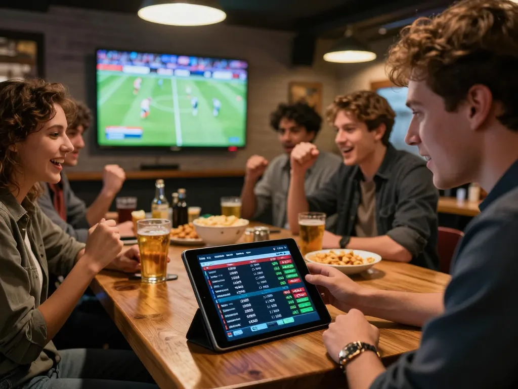 Engaging sports betting moment with friends using cakhiatv86 for real-time betting odds