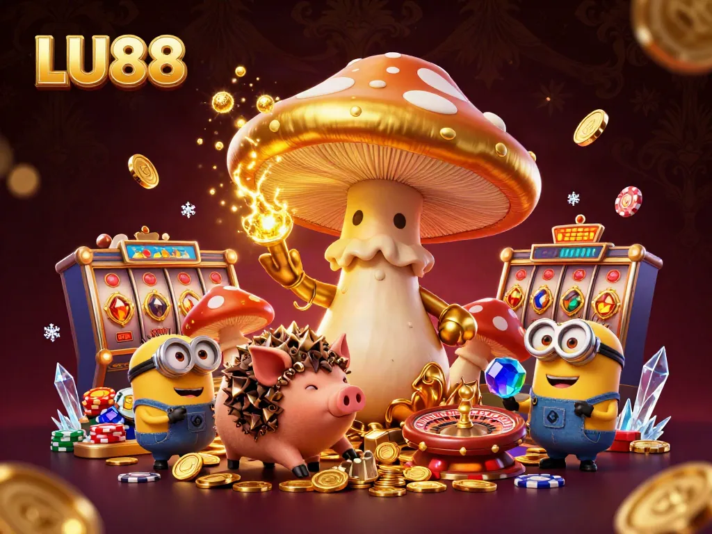 Engage with LU88's vibrant casino world, featuring a magical scene with a wizard, treasure, and dynamic gaming elements.