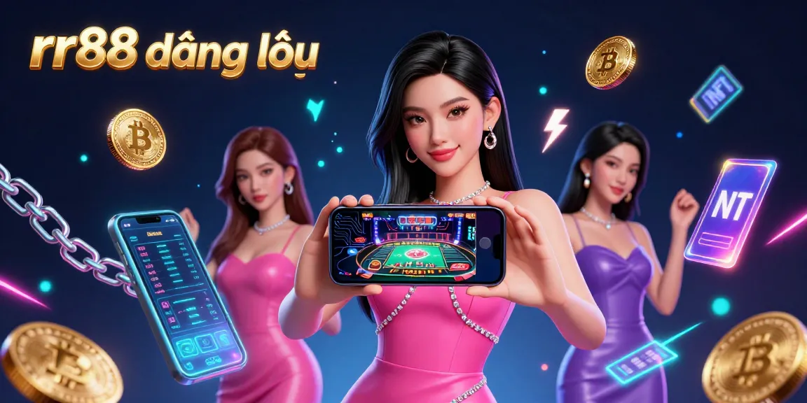Join rr88 đăng nhập to enjoy thrilling live dealer games showcased by a confident woman holding a smartphone.