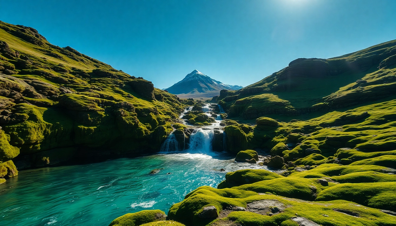 Erleben Sie die beeindruckende Schönheit einer Reise nach Island mit den tanzenden Nordlichtern über spektakulären Wasserfällen und Vulkanszenen.