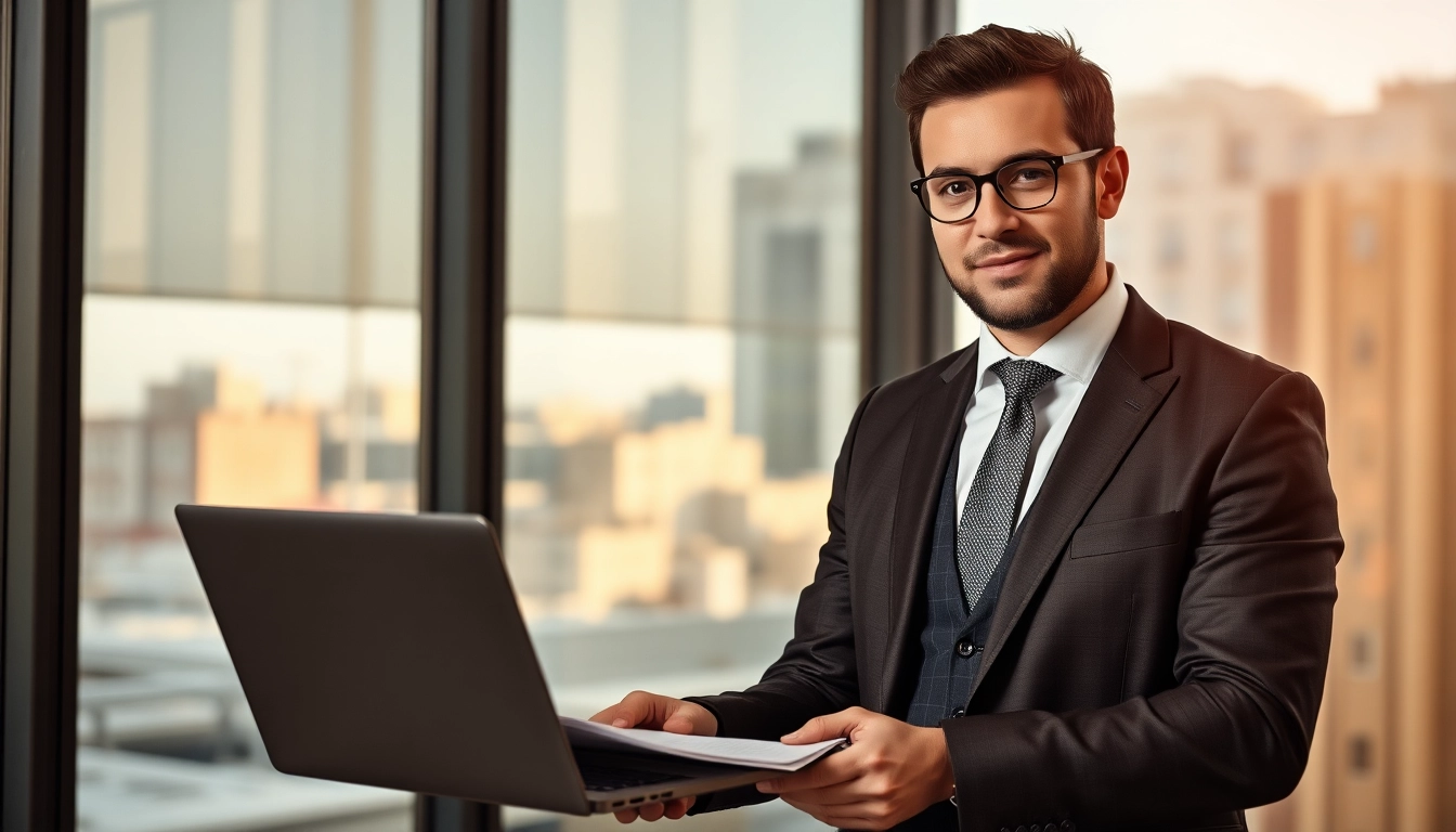 Headhunter Geschäftsführer bereitet sich professionell in einem modernen Büro vor.