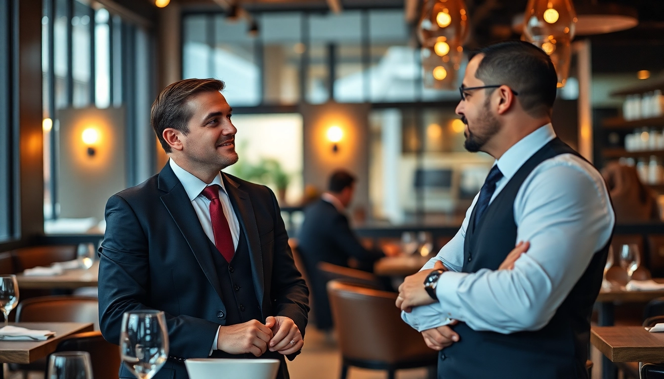 Headhunter Gastronomie spricht mit einem Manager in einem modernen Restaurant.