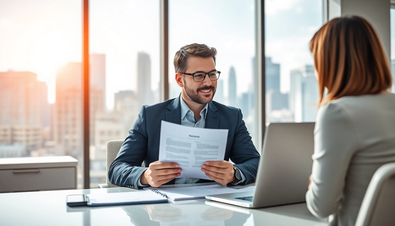 Headhunter Schweiz in einem professionellen Büro, das mit einem Kandidaten diskutiert.