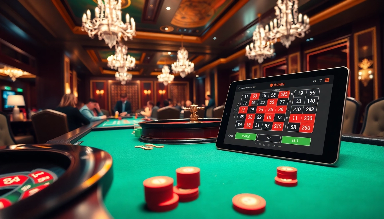 Experience high-stakes gaming with the vibrant atmosphere of Link vào kuwin in a luxurious casino setting.