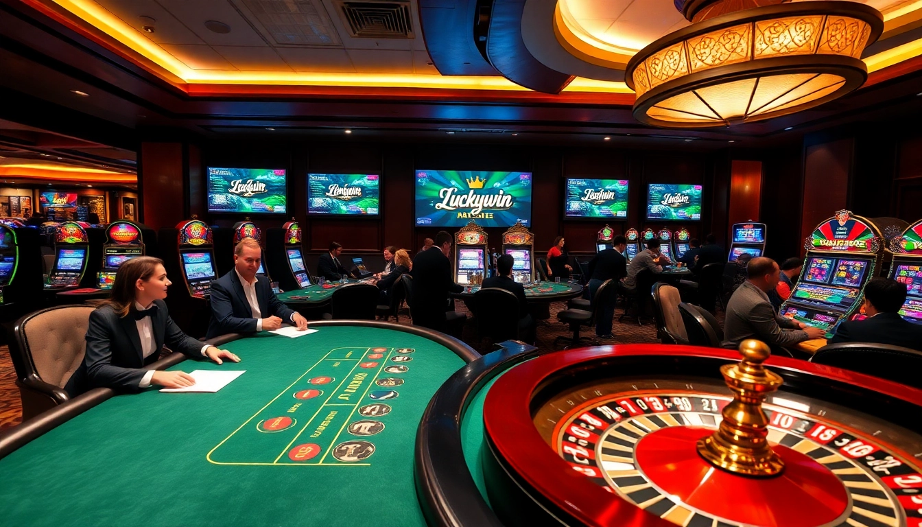 Experience thrilling gambling at https://luckywin.tech/ with engaged players at a luxurious casino table.