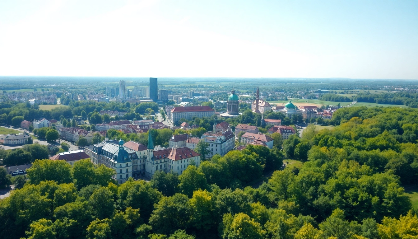 Drohnenaufnahmen Brandenburg von einer malerischen Landschaft mit Stadt und Natur.