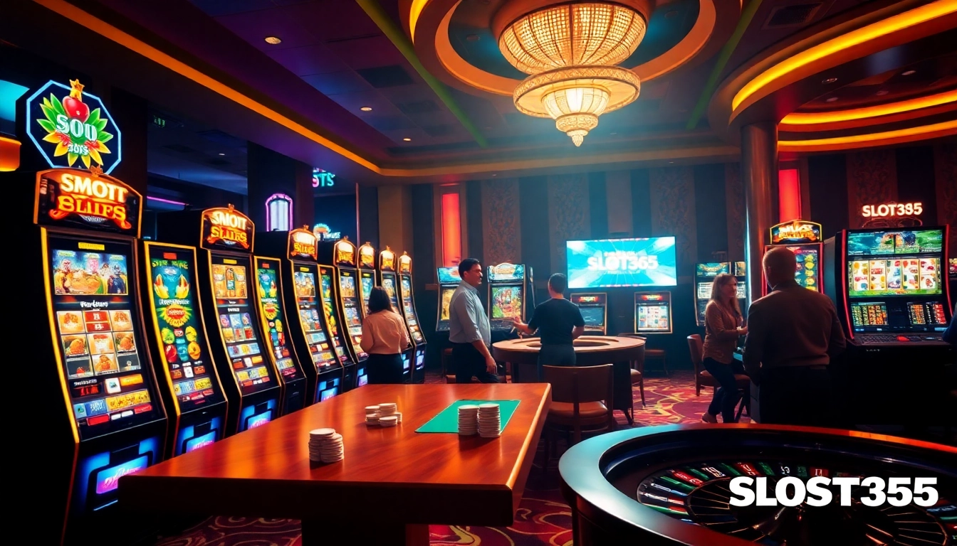 Experience the thrilling atmosphere of SLOT365 with vibrant slot machines and exciting gameplay.