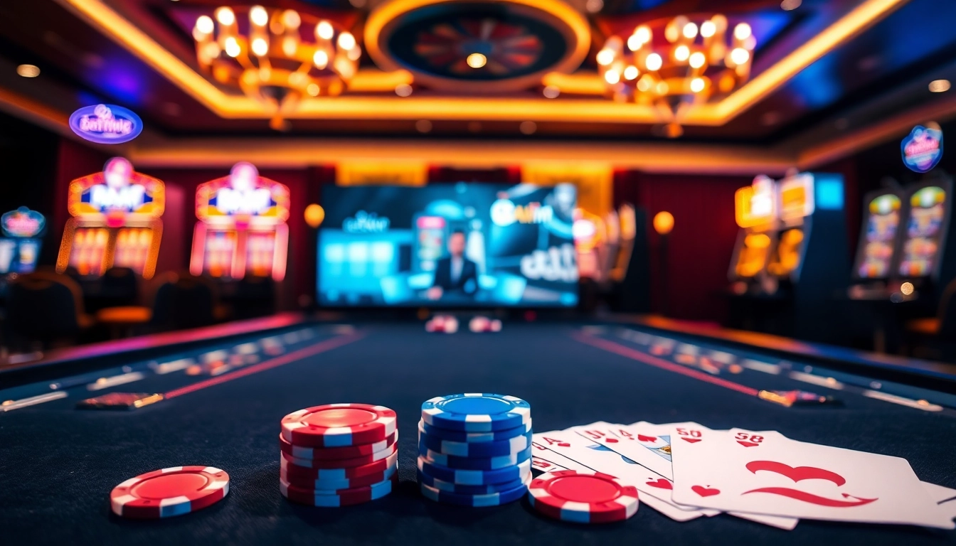 Win big with 58 win at an elegant casino, featuring vibrant poker chips and professional dealers.