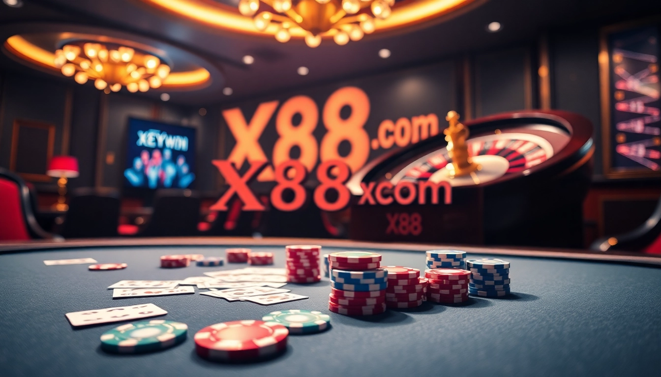 Experience the thrill of betting at X88 com's luxurious casino with engaging poker action.