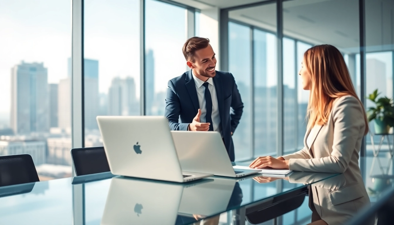 Interacting with clients as Headhunter Schweiz in a corporate setting, showcasing professional relationships.