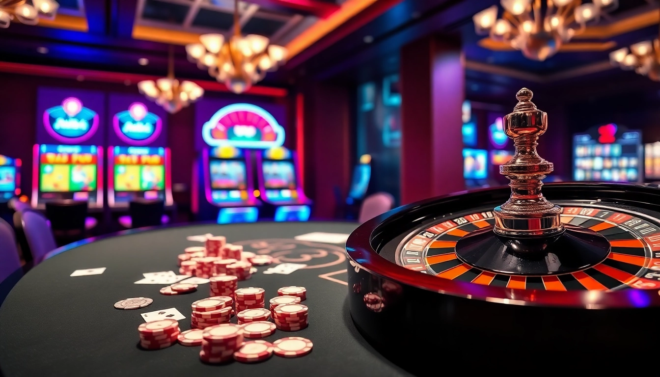 Engaging casino scene featuring vibrant gaming tables and elements from https://nohu900.ws/.