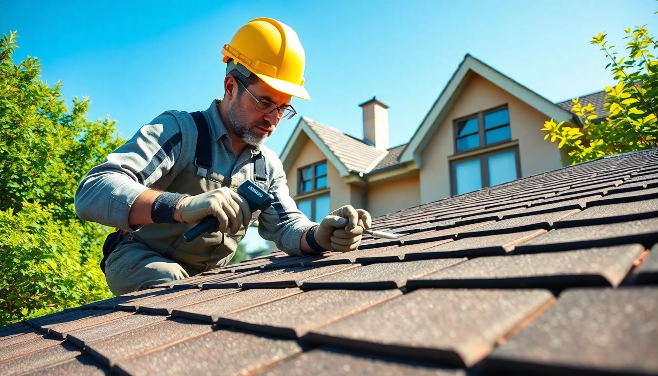 Dach Sachverständiger inspecting a roof with expert tools in a residential area