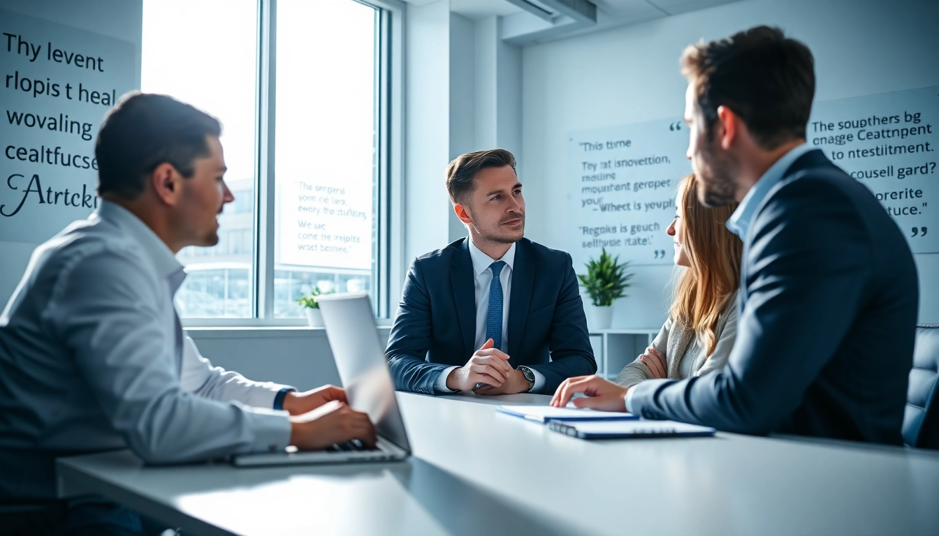 Der Headhunter Schweiz in einem modernen Büro, der mit einem Kandidaten spricht.