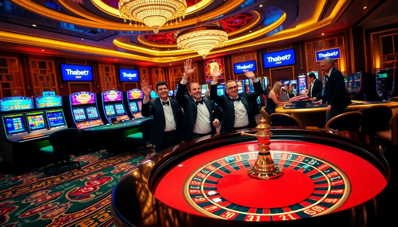 Gamblers experiencing excitement at Thabet77 casino, showcasing vibrant tables and thrilling gameplay.