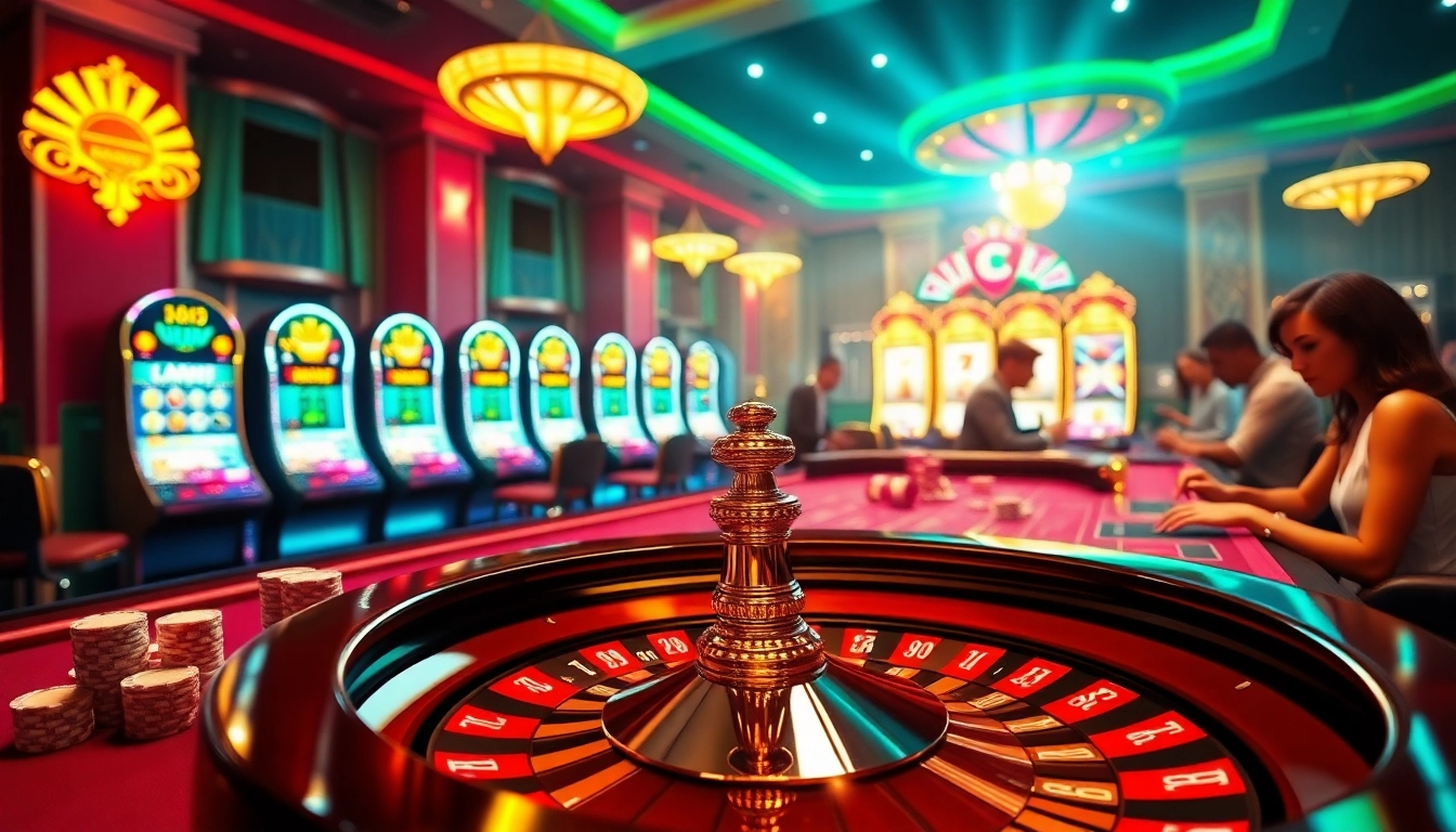 Engage in thrilling gambling action at the trang chủ LUCK8 casino, featuring vibrant games and luxurious casino elements.