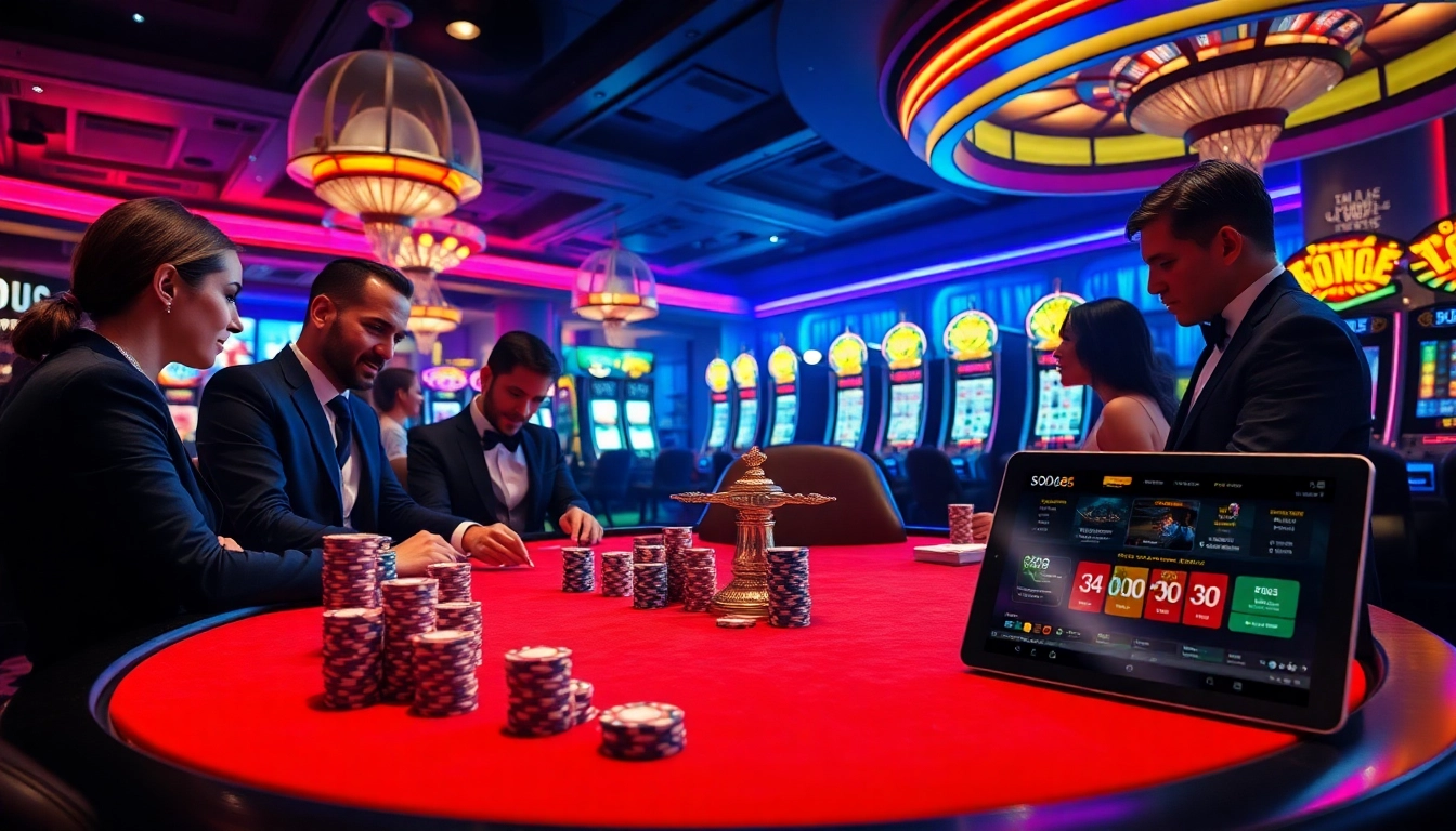 Engaged players enjoying a luxury casino experience at SODO66 poker tables with vibrant atmosphere.