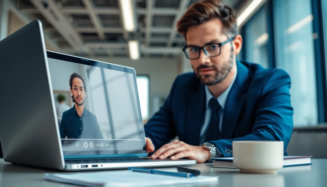 Headhunter IT interview setting with a professional engaging a candidate online.