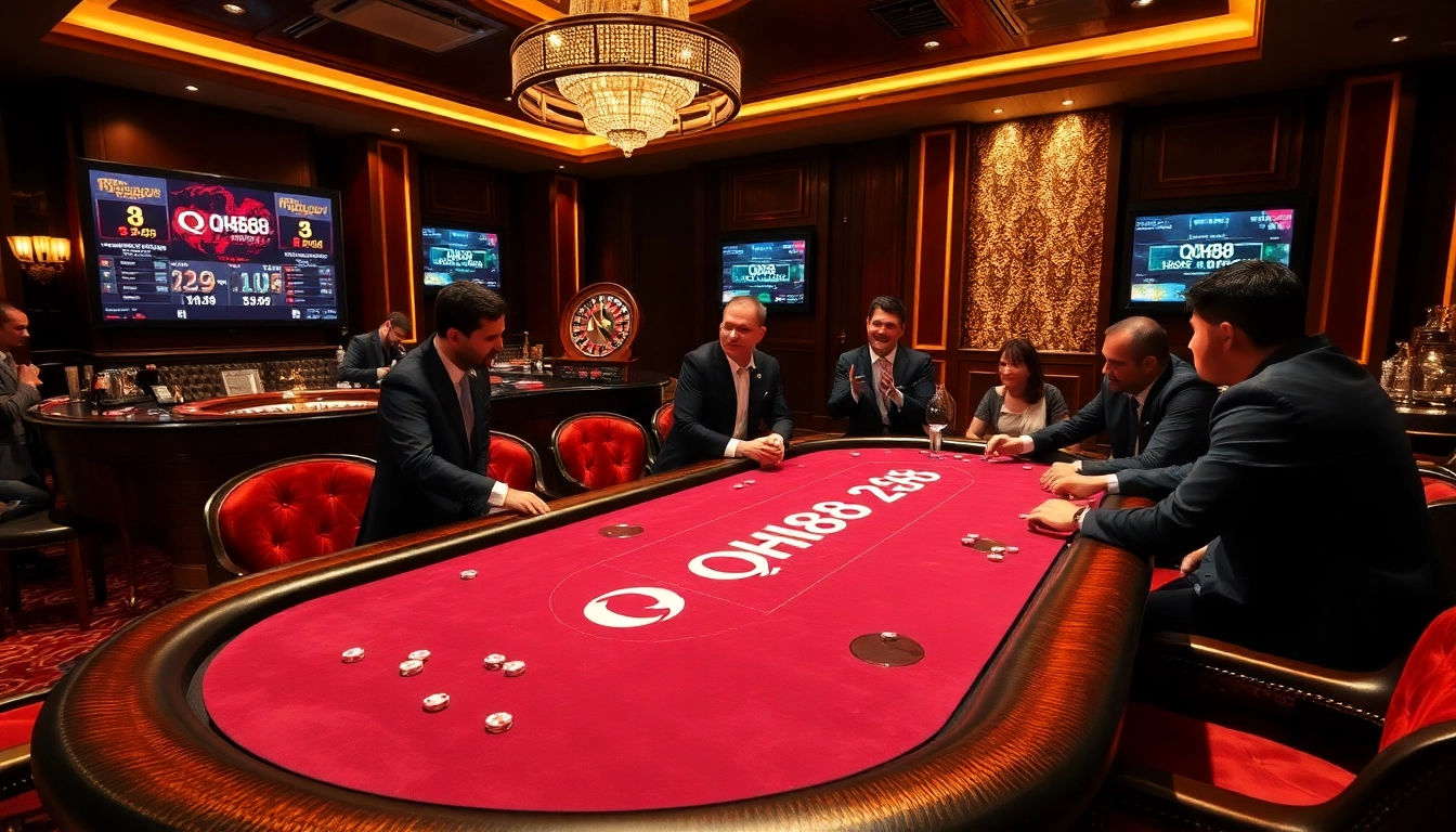 Experience thrilling gameplay at QH88's elegant casino tables with high-stakes poker action.