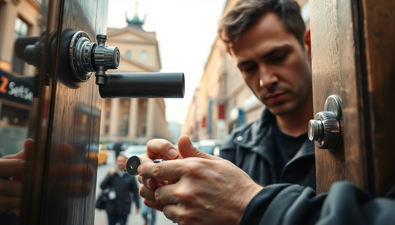 Schlüsseldienst Berlin 24h shows a professional locksmith at work on a lock in Berlin.