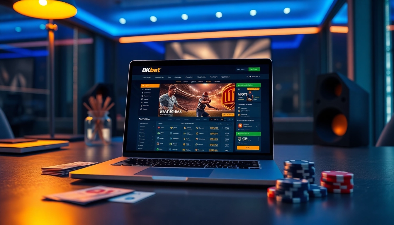 Experience the luxury of 8kbet with an elegant online betting interface in a modern setting.