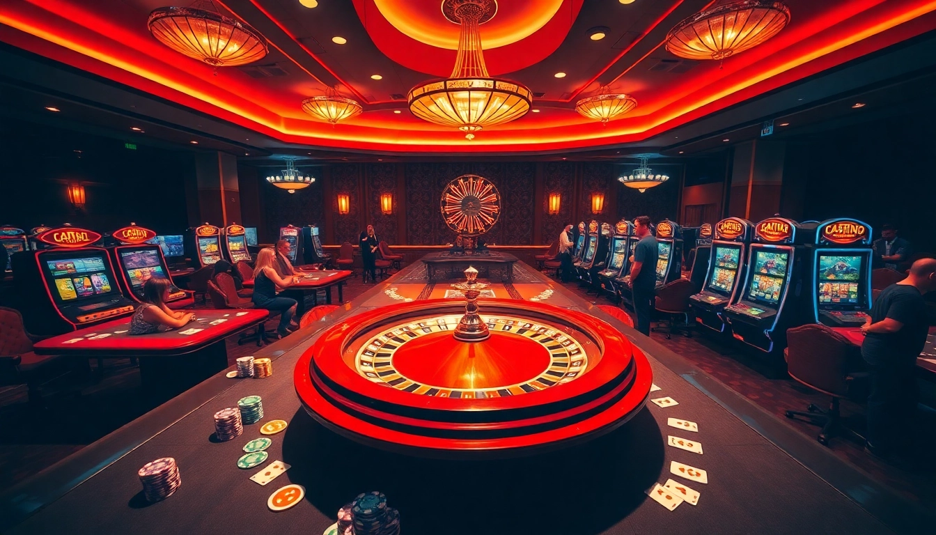 This dynamic casino scene showcases vibrant gaming tables and slot machines, highlighting the excitement at https://kjc.ad/.