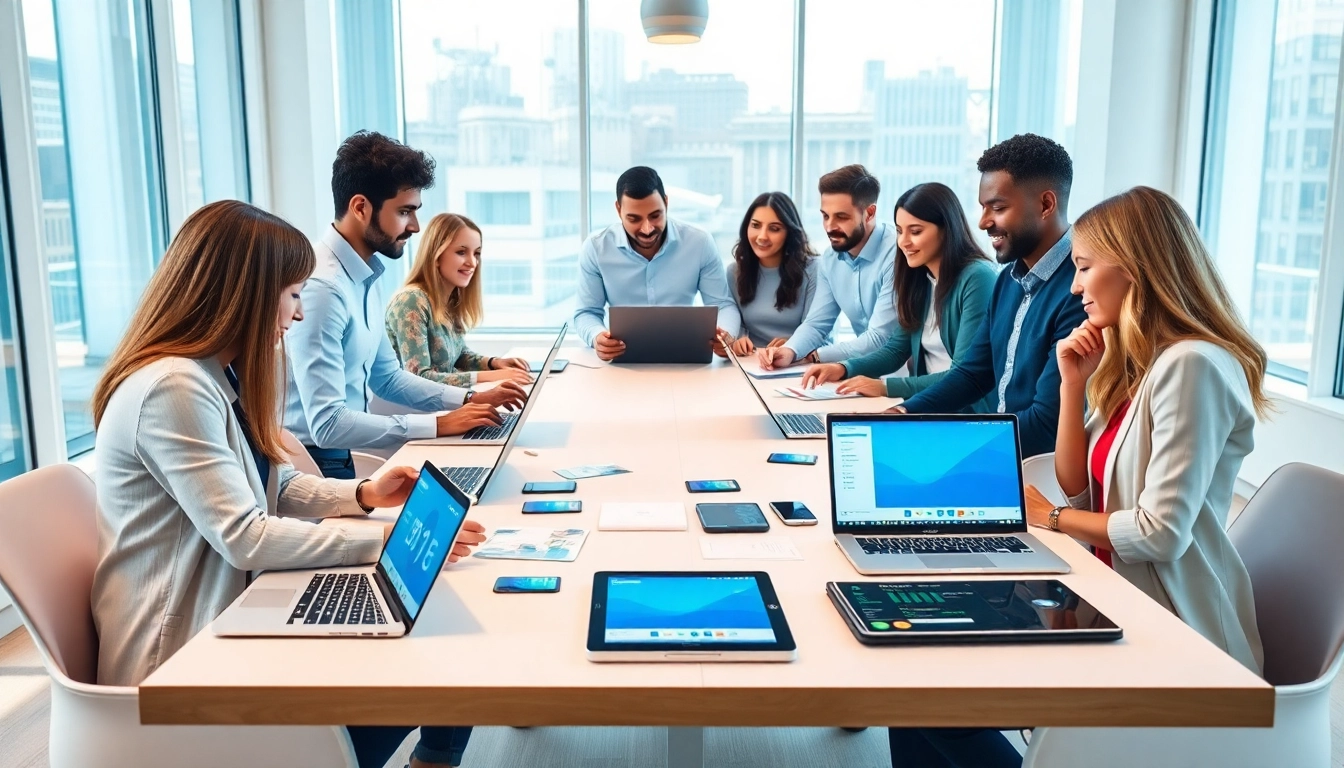 Gruppe von Fachleuten diskutiert digitale Zahlungsmethoden und zeigt die Strategie „X mit Y kaufen“ in einer modernen Umgebung.