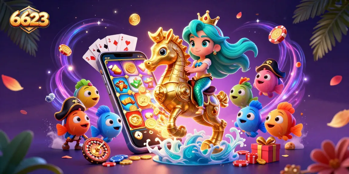 Engage with the colorful world of 6623 online casino gaming through this vibrant 3D illustration.
